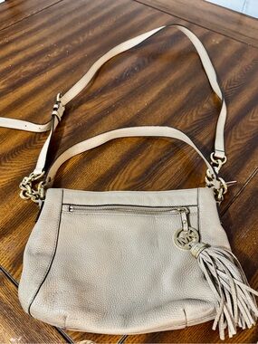 Michael Kors Cream Leather Crossbody Bag with Gold Chain Accents